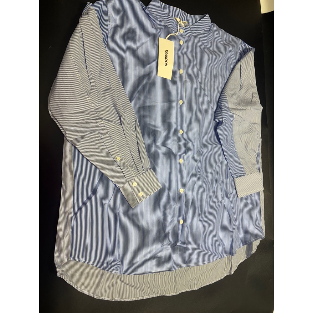 Thakoon NEW Striped Paneled‎ Oversized Button Up Shirt Blue White Size Large